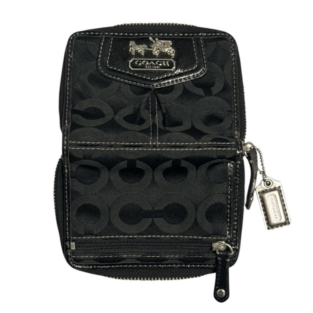 Coach Black Jacquard Signature Zip Wallet – Gold Trim Zip Around - Picture 5 of 5